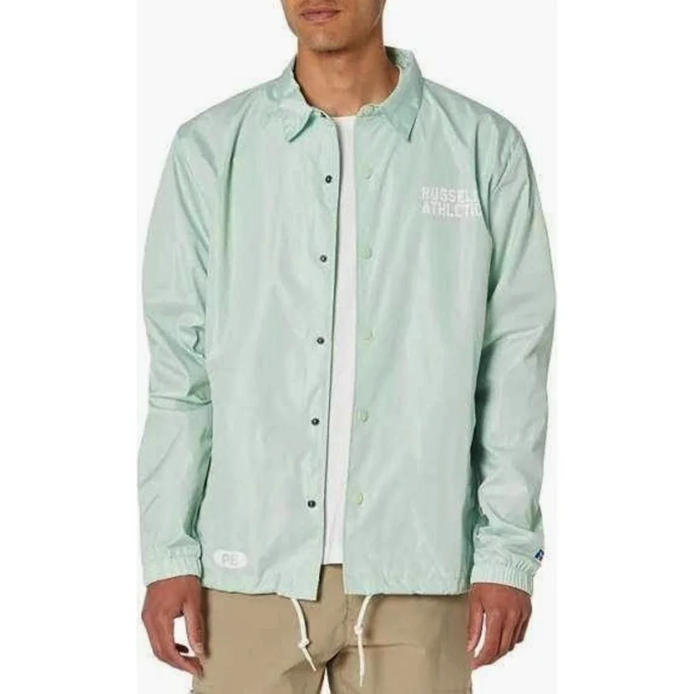 NWT Russell Athletic Coaches Jacket Mens XL Mint Green Snap Front Windbreaker